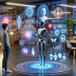 a man looking at a robot
