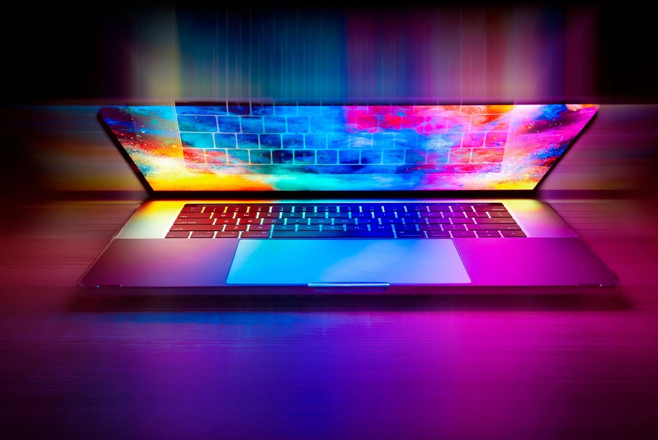 a laptop with a colorful screen