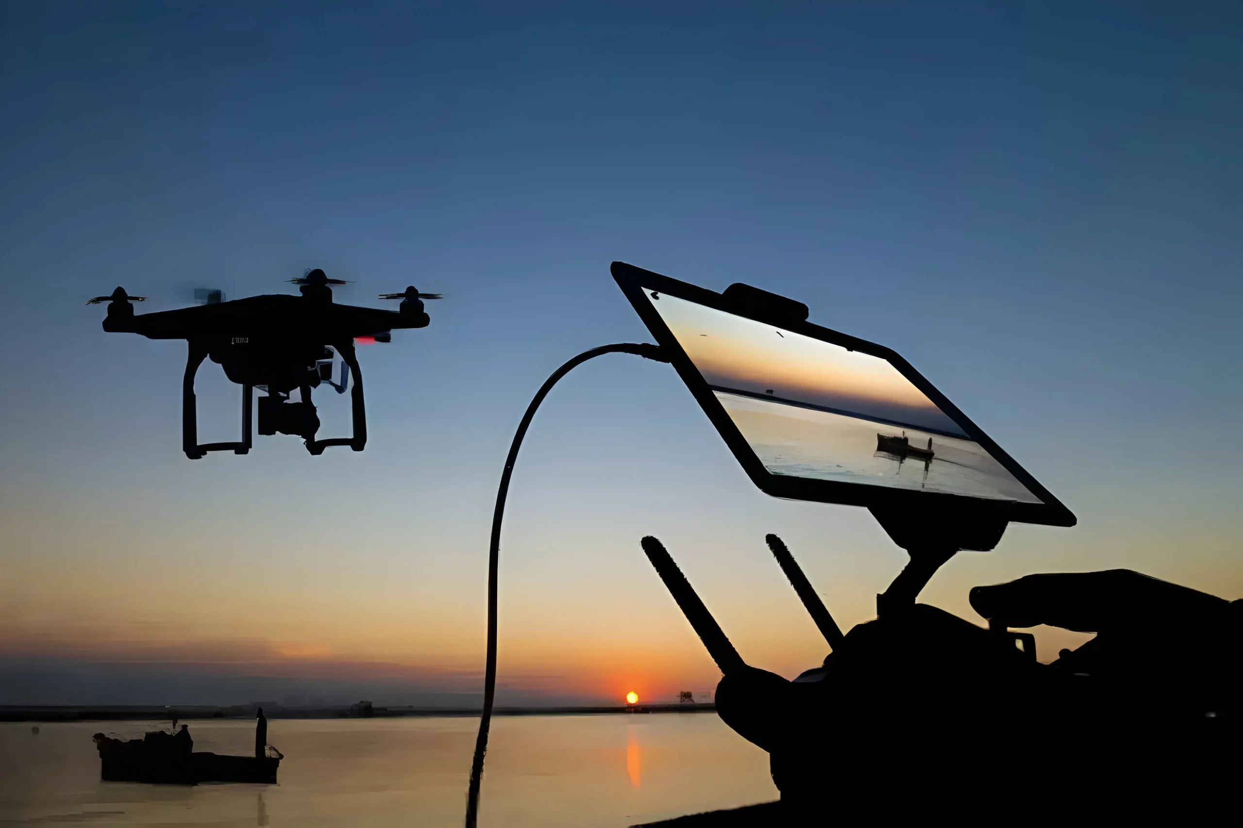 a drone flying over water